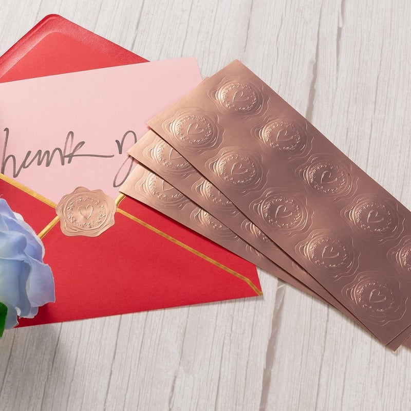 Homtable 300 Pieces Embossed Gold Foil Stickers Gold Stickers for Envelopes, Wedding Invitations, Christmas Greeting Cards Envelopes (Rose Gold Heart-Love) - Image 3